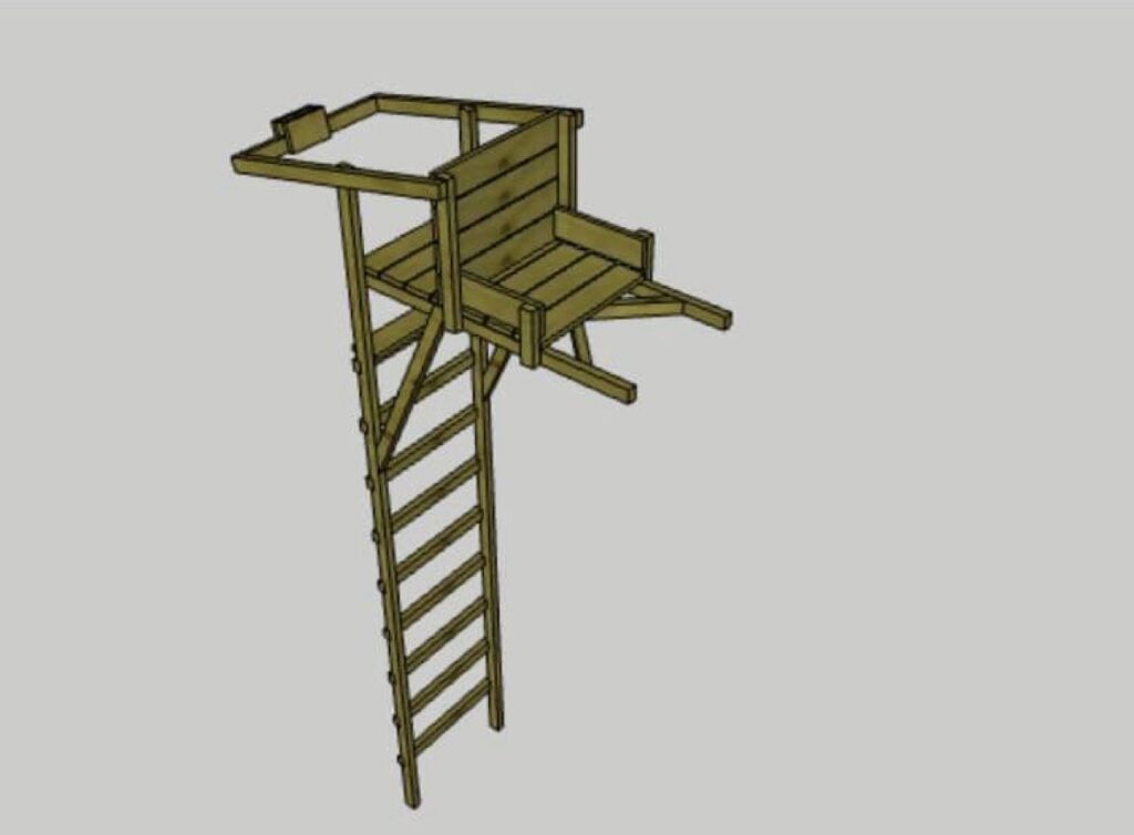 3D-tegning af en skydestige med sæde, anlæg og stige