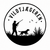 Vildtjægerens logo med jæger, hund og ænder