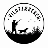 Vildtjægerens logo med jæger, hund og ænder